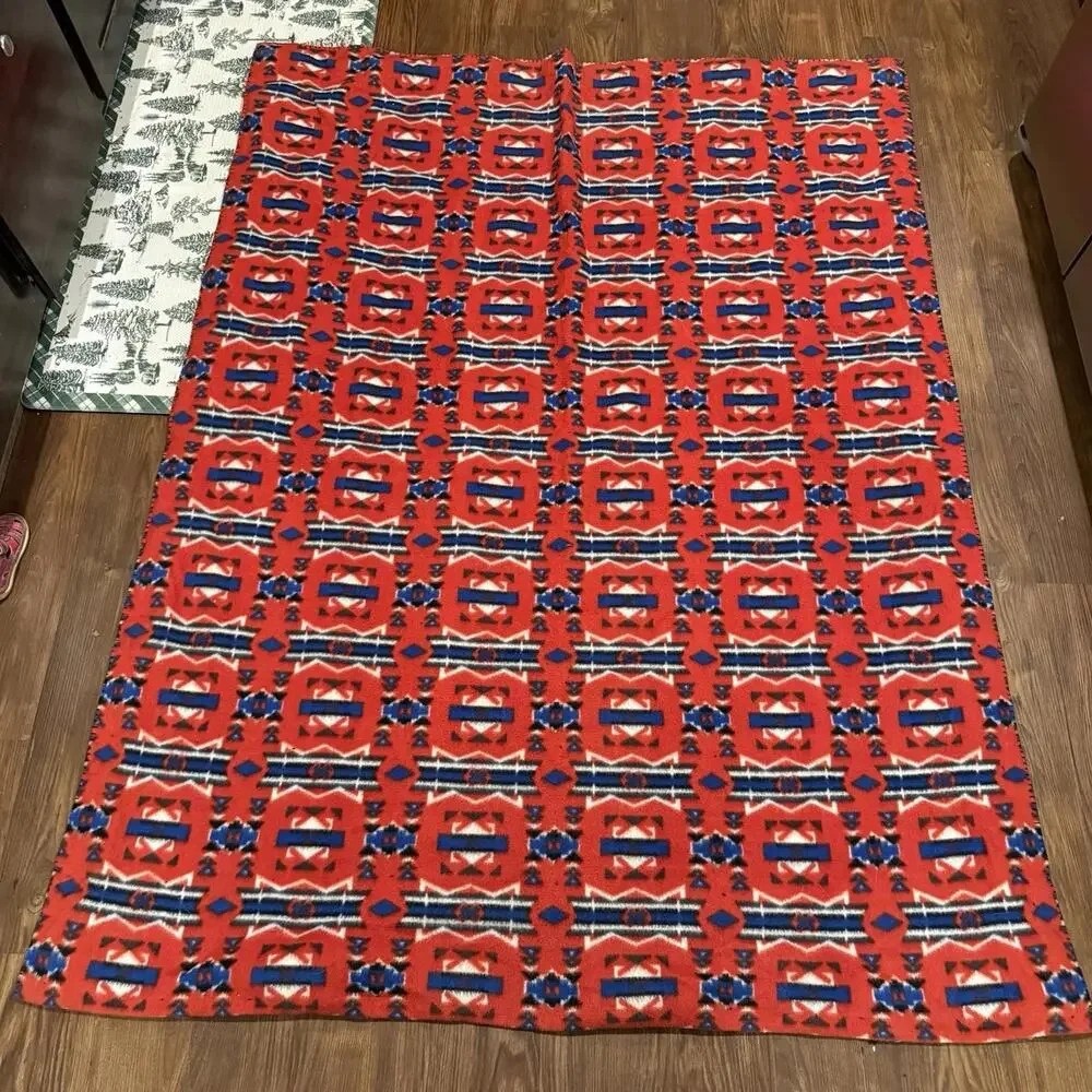 Vintage 90s‎ RARE Southwestern Navajo Blanket Reversible Colorful 70x53